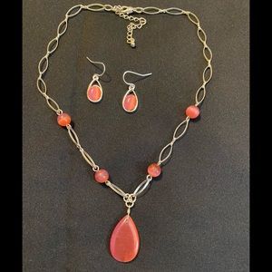 Pink and Silver Necklace and Earrings.